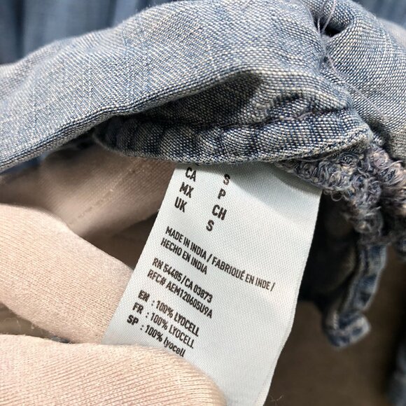 American Eagle Jegging Fit Popover Top Womens S Pintuck Chambray Lyocell - Picture 6 of 9